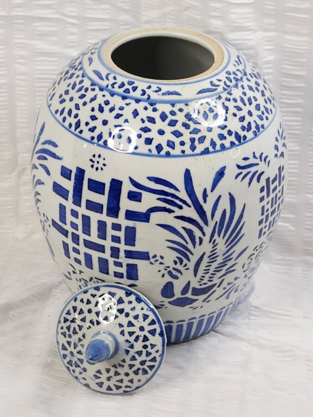 Vintage Chinese Ginger Jar Blue and White Double Happiness Phoenix 11" - Picture 5 of 11